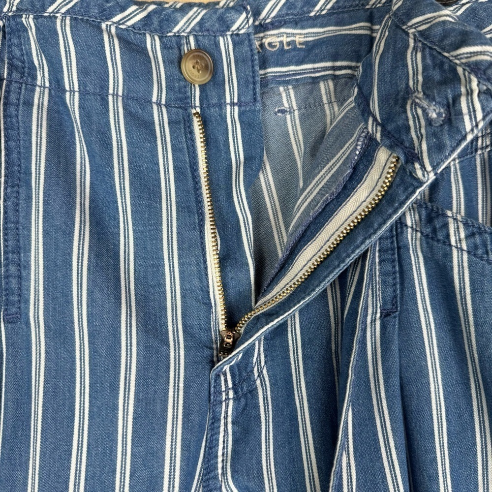 American Eagle Womens Pants Striped Wide Leg Size 12 Tie Waist Cotton Blue White - Picture 3 of 9